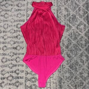 NWT Pink High-neck Textured Bodysuit L